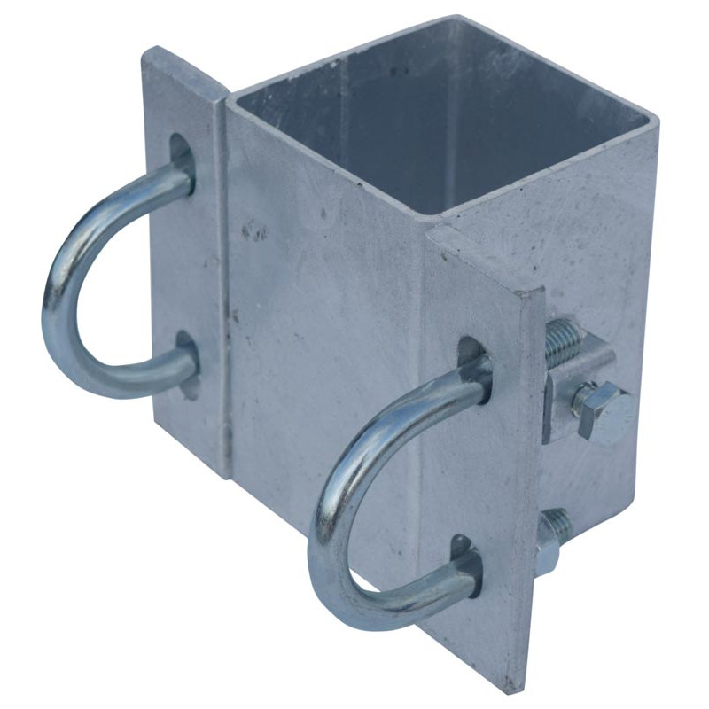 Fastening bracket with Ø 49 mm U-bolts for square 80 x 80 mm post
