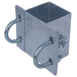 Fastening bracket with Ø 49 mm U-bolts for square 80 x 80 mm post