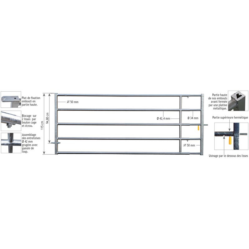 3/4 m extendable Ø 42.4 mm field gates with one latch 3/4 m extendable Ø 42.4 mm field gates with one latch