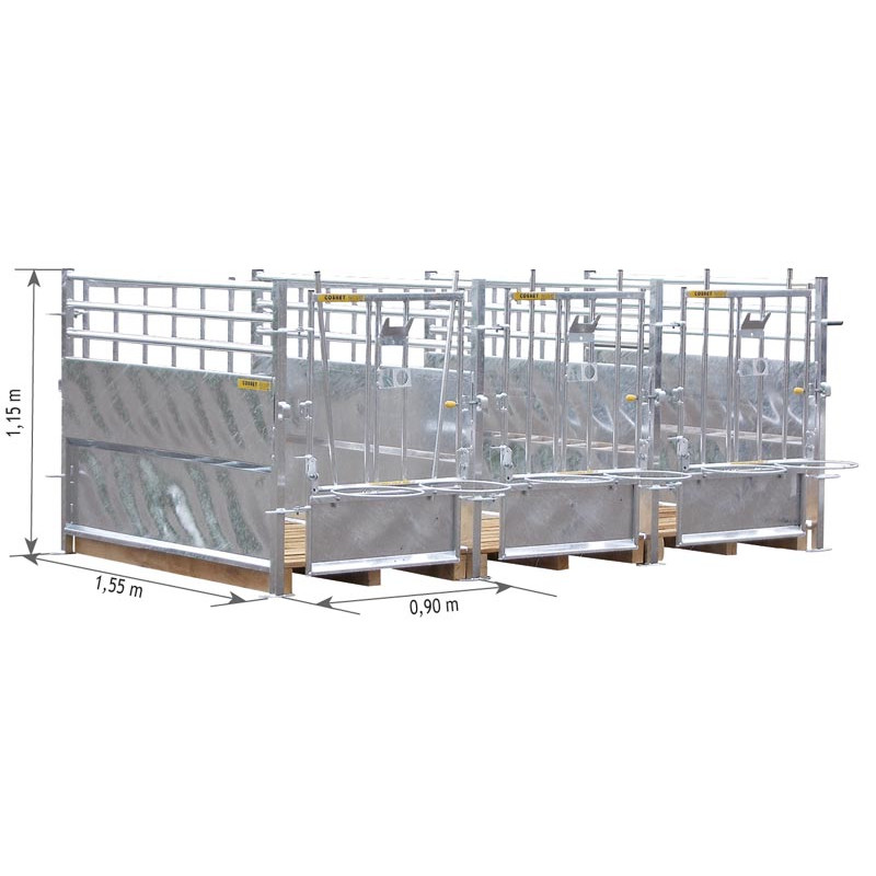 Metal calf pen partition with bottom metal sheet and barred upper part Metal calf pen partition with bottom metal sheet and barred upper part