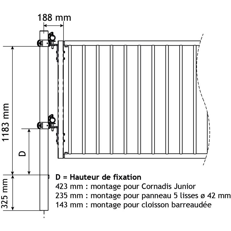 Adjustable end piece for ø42,4mm barred partition