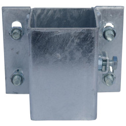 Fastening bracket with Ø 49 mm U-bolts for square 80 x 80 mm post Fastening bracket with Ø 49 mm U-bolts for square 80 x 80 mm post
