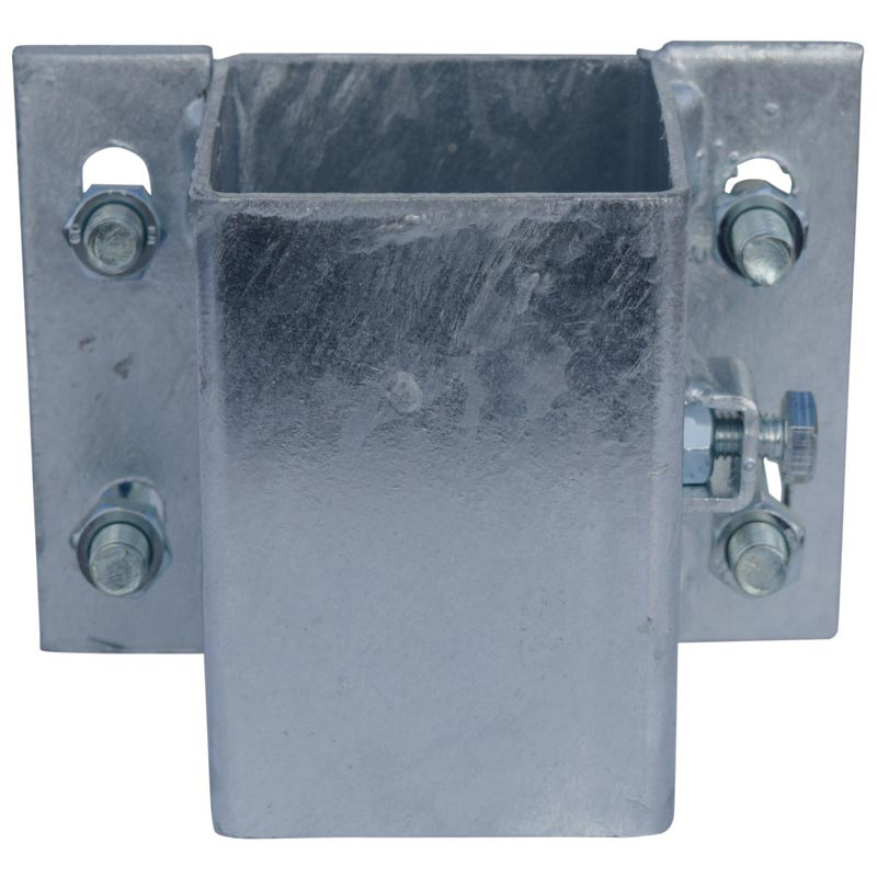 Fastening bracket with Ø 49 mm U-bolts for square 80 x 80 mm post Fastening bracket with Ø 49 mm U-bolts for square 80 x 80 mm post