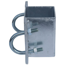 Fastening bracket with Ø 49 mm U-bolts for square 80 x 80 mm post Fastening bracket with Ø 49 mm U-bolts for square 80 x 80 mm post