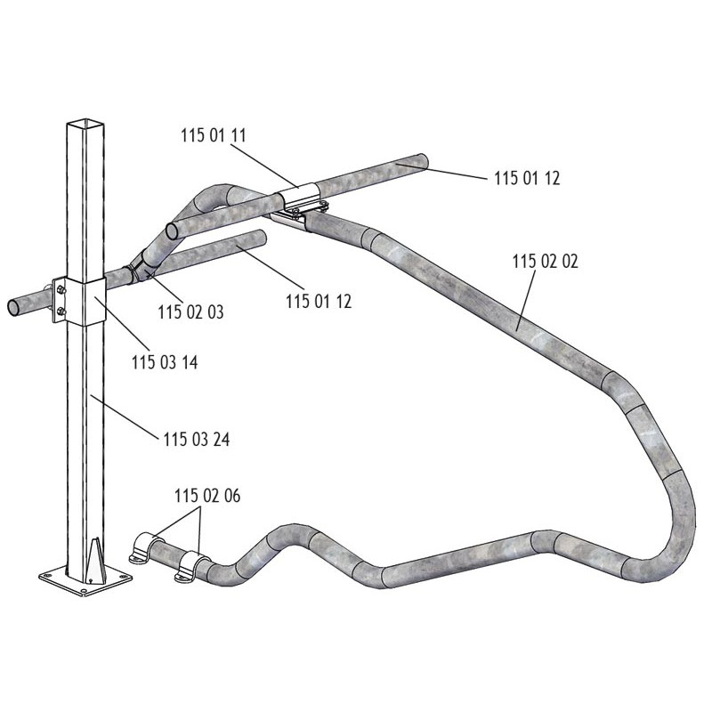 Fastening bracket with Ø 49 mm U-bolts for square 80 x 80 mm post Fastening bracket with Ø 49 mm U-bolts for square 80 x 80 mm post