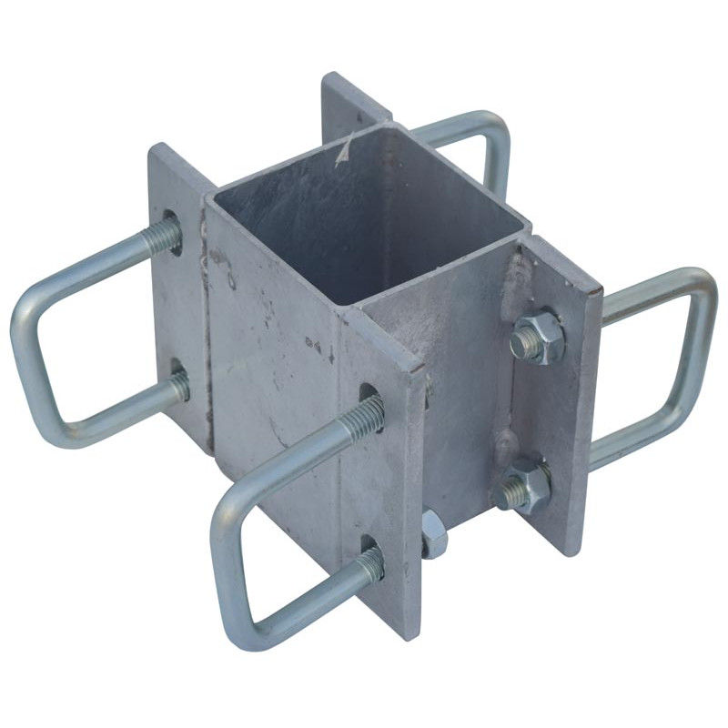 Fastening bracket with 8 square 60 mm U-bolts for square 80 x 80 mm posts