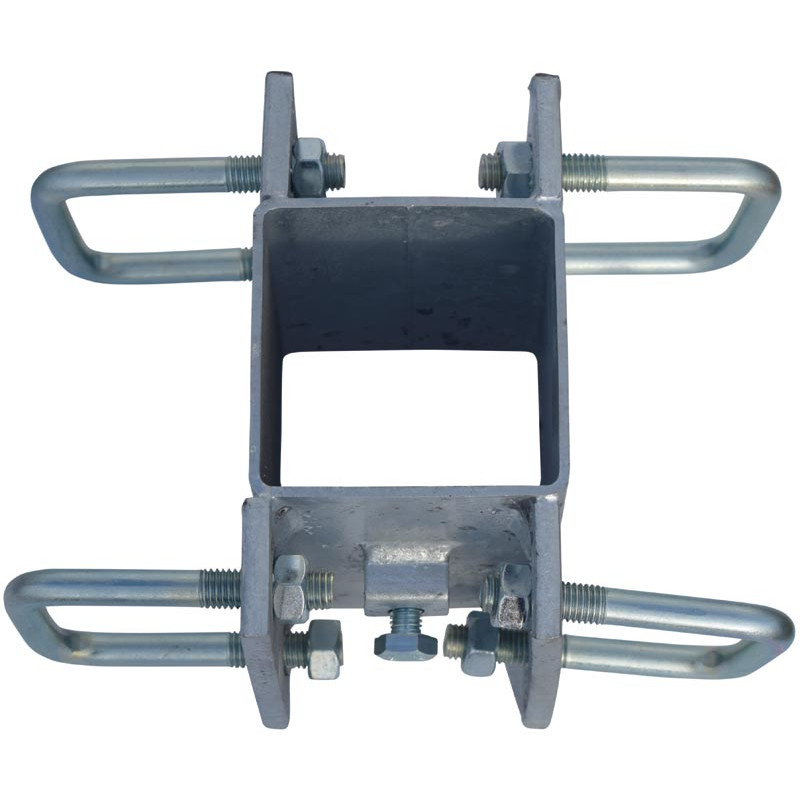 Fastening bracket with 8 square 60 mm U-bolts for square 80 x 80 mm posts