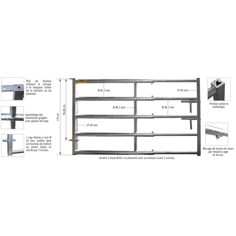 5-rail rear panel for 0.90/2 m stall barrier 