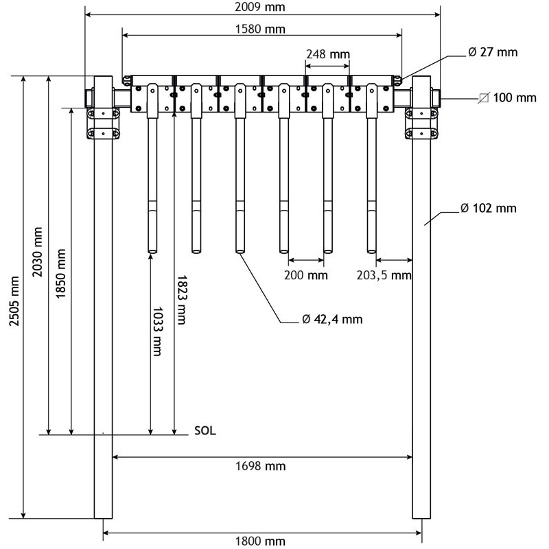 Finger gate unit with Ø 102 mm post to embed Finger gate unit with Ø 102 mm post to embed