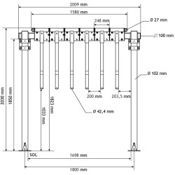 Finger gate unit with Ø 102 mm post on a mounting plate