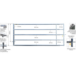 2/3 m extendable Ø 42.4/35 mm field gates with one latch