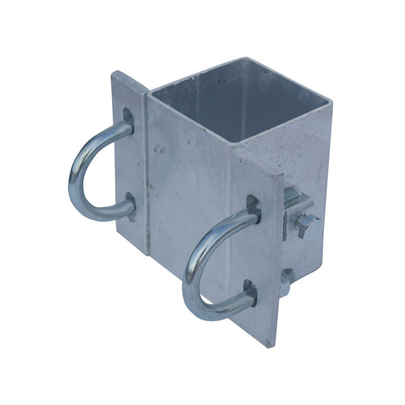 Fastening bracket with Ø 49 mm U-bolts for square 80 x 80 mm post