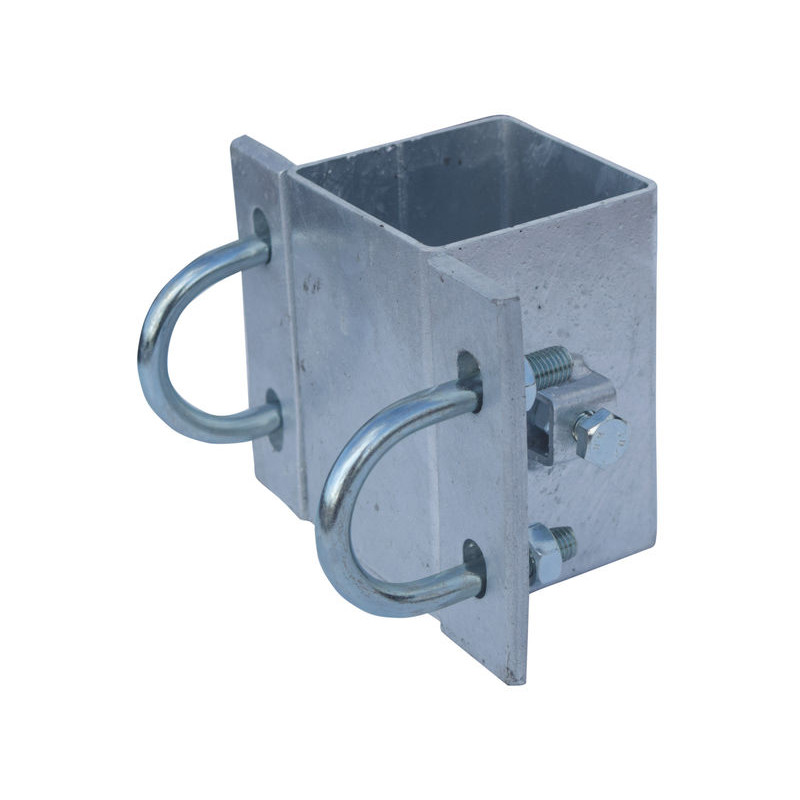 Fastening bracket with Ø 49 mm U-bolts for square 80 x 80 mm post