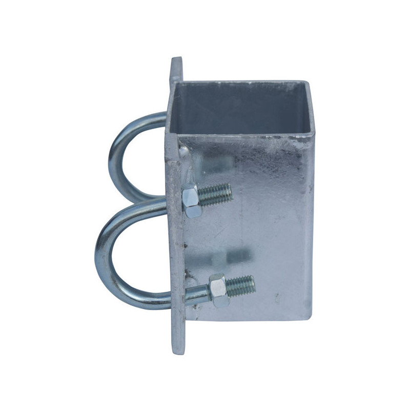 Fastening bracket with Ø 49 mm U-bolts for square 80 x 80 mm post