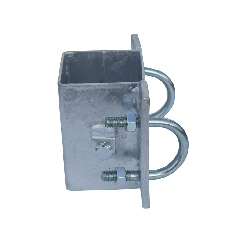 Fastening bracket with Ø 49 mm U-bolts for square 80 x 80 mm post