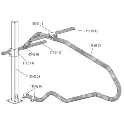 Fastening bracket with Ø 49 mm U-bolts for square 80 x 80 mm post