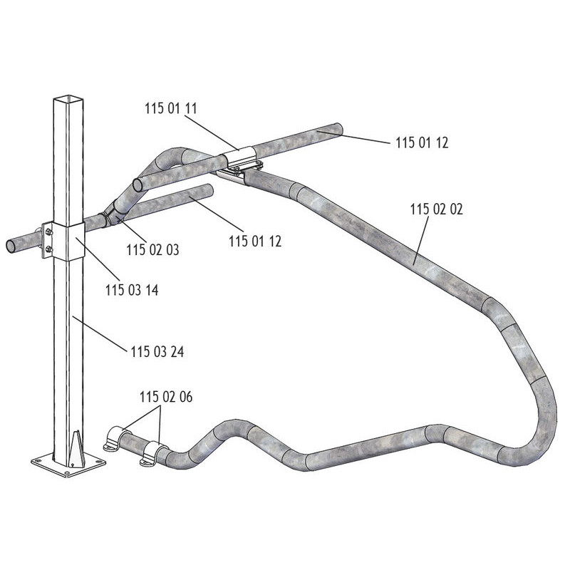 Fastening bracket with Ø 49 mm U-bolts for square 80 x 80 mm post