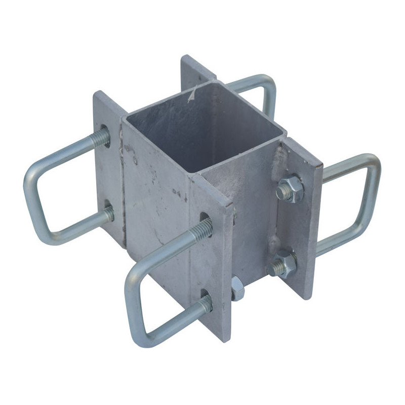 Fastening bracket with 8 square 60 mm U-bolts for square 80 x 80 mm posts