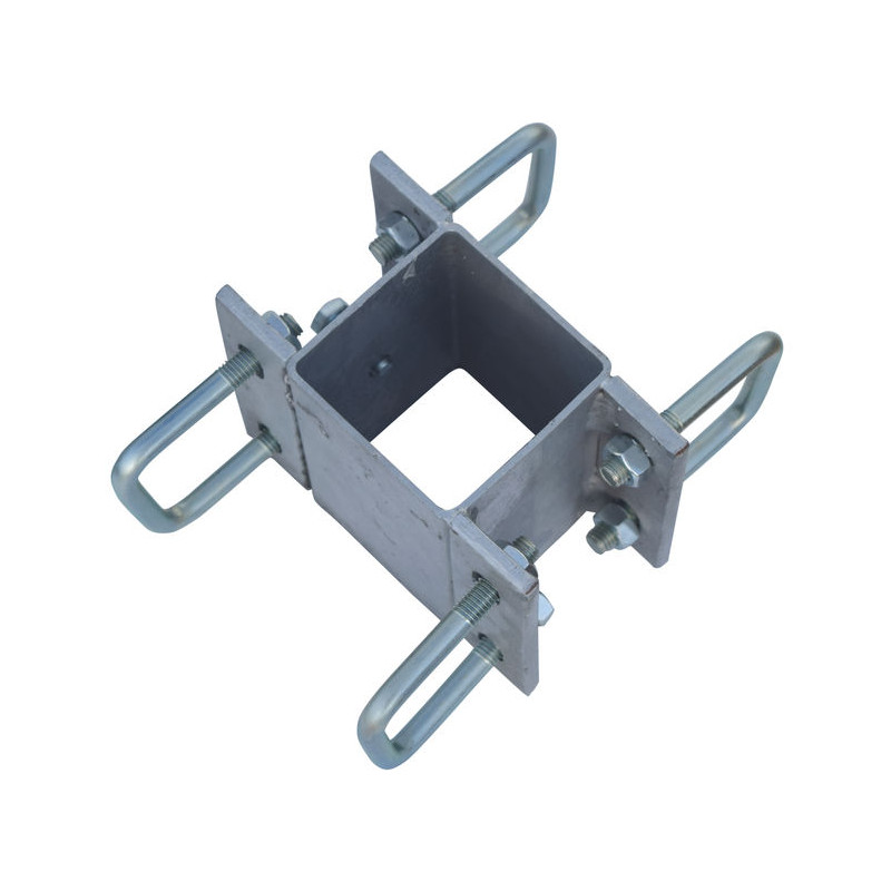 Fastening bracket with 8 square 60 mm U-bolts for square 80 x 80 mm posts