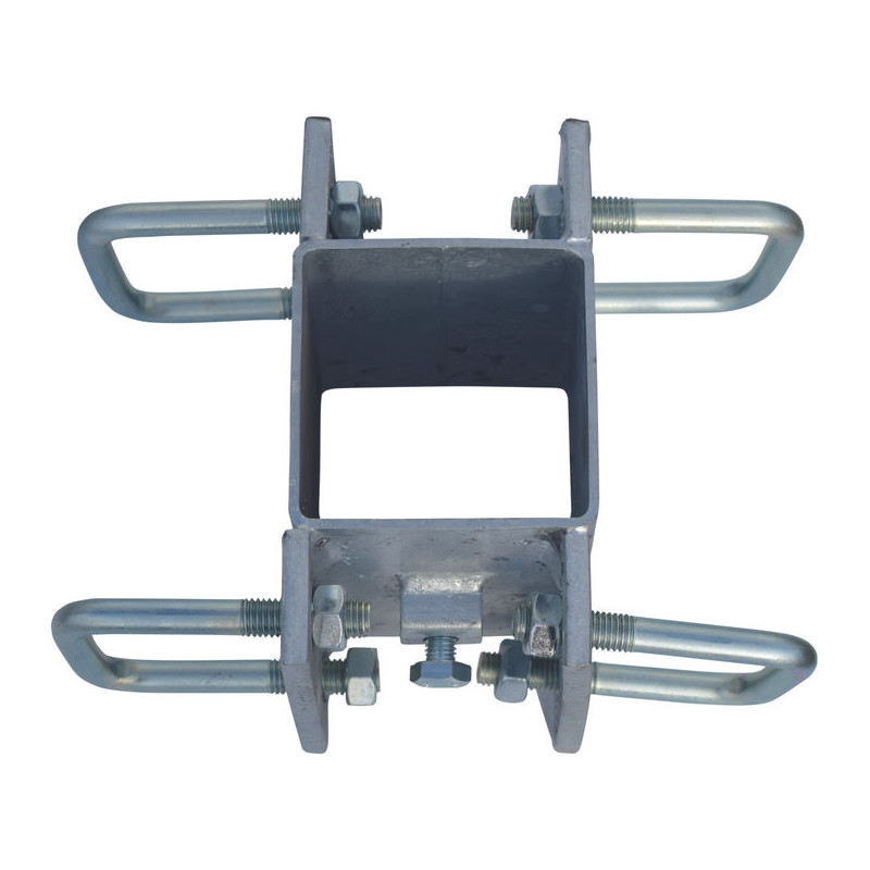 Fastening bracket with 8 square 60 mm U-bolts for square 80 x 80 mm posts