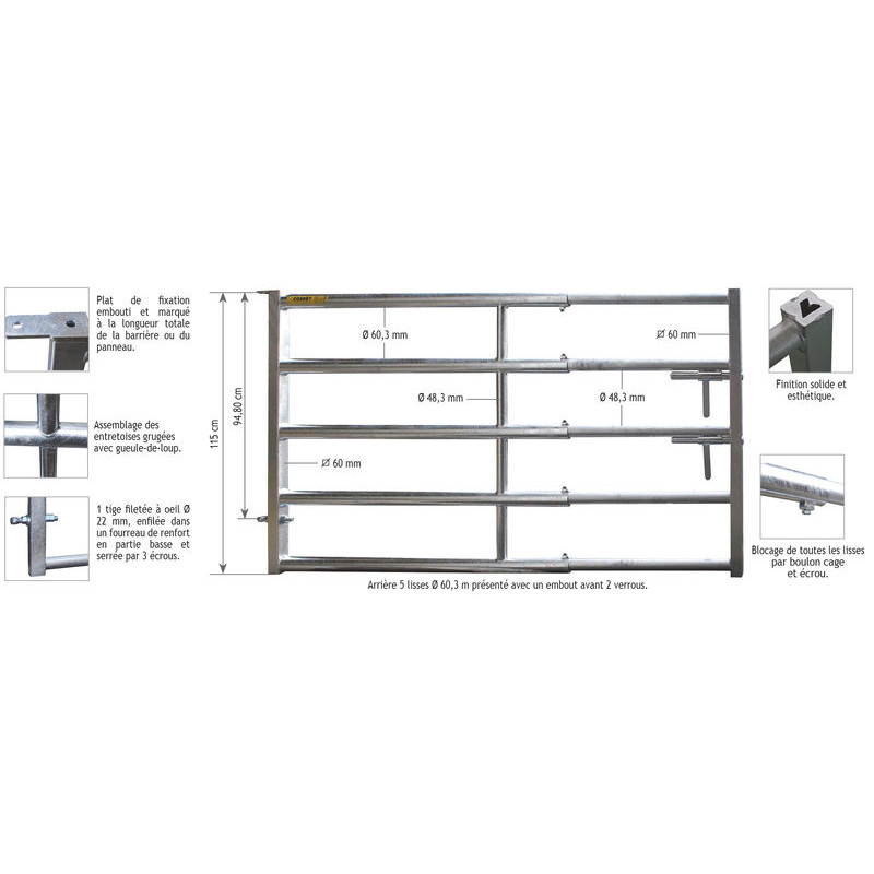 5-rail rear panel for 0.90/2 m stall barrier 