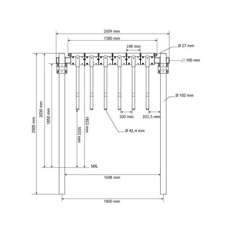 Finger gate unit with Ø 102 mm post to embed